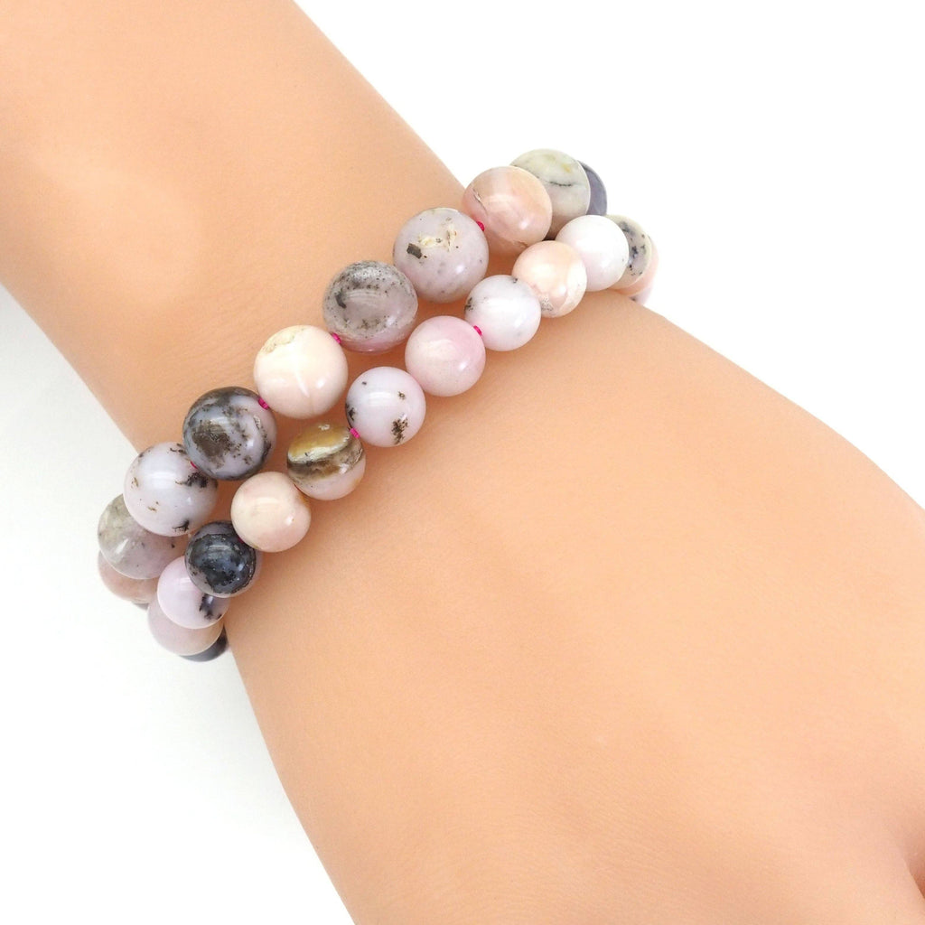 Genuine Pink Opal Round Smooth Stretchy Bracelet, Sku#EF409