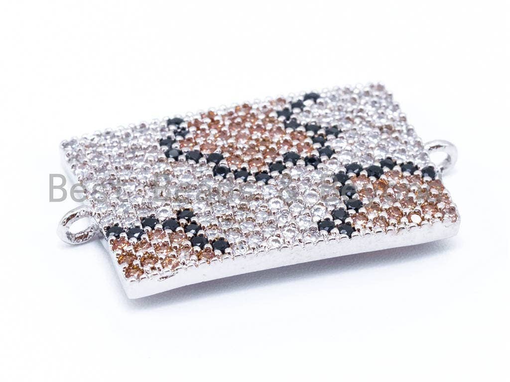 CZ Micro Pave Square Connector with Brown Dots, Animal Print Connector, 15x26mm, sku#E176C