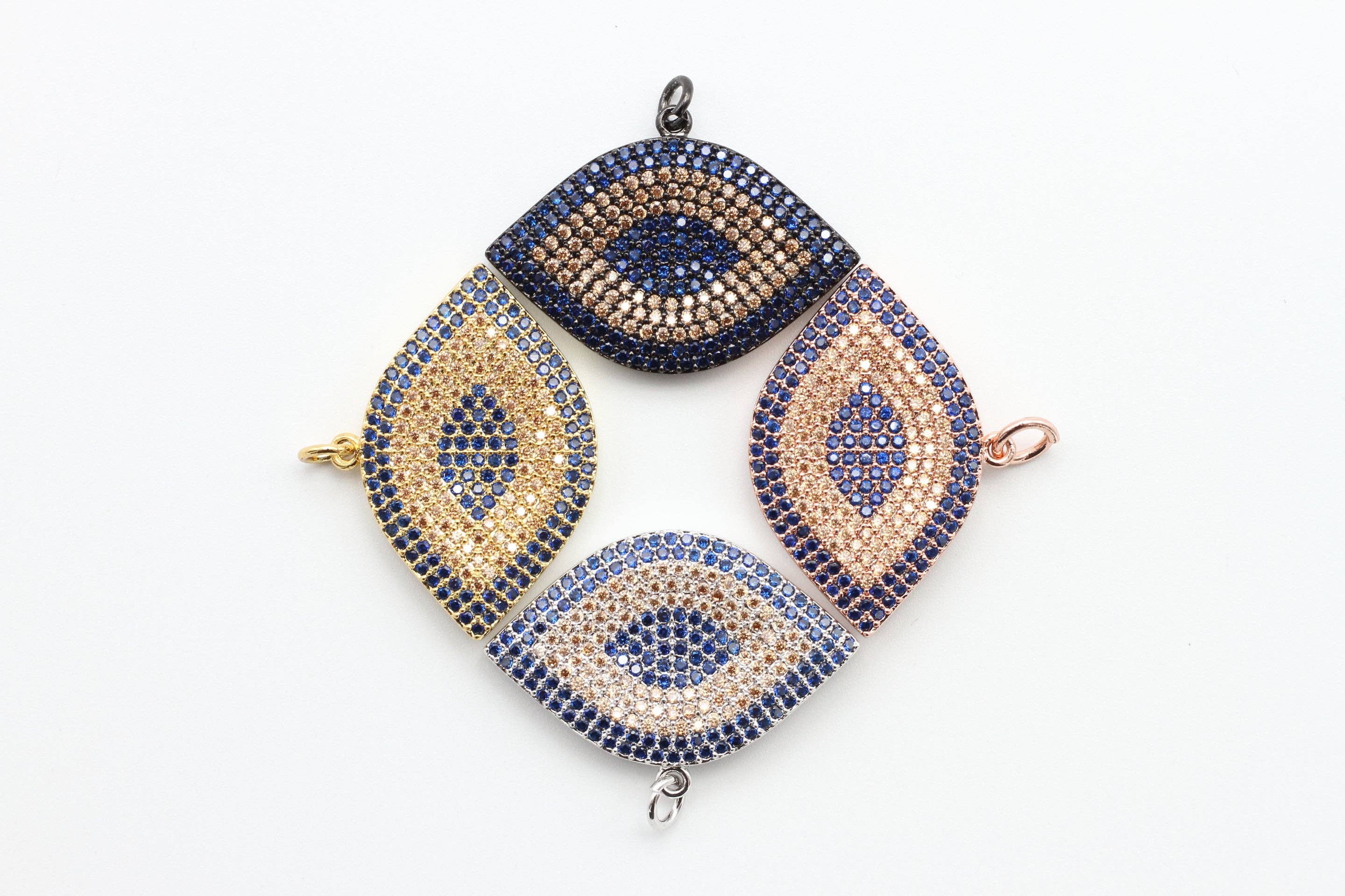 CZ Cobalt Micro Pave Marquise Evil Eyes Pendant, Cubic Zirconia Pendant,32x28mm,sku#F31