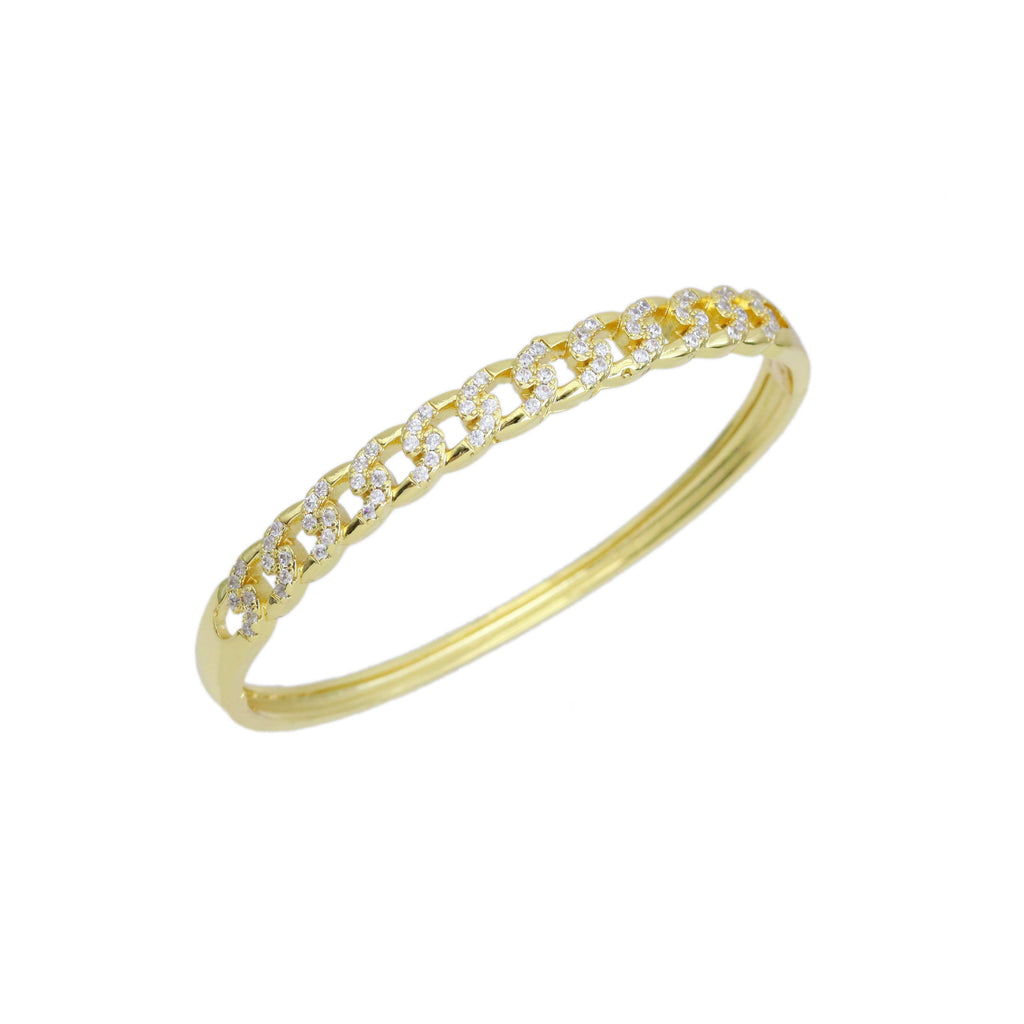 Clear CZ Oval Cuban Link Gold Adjustable Bracelet, Sku#LD548