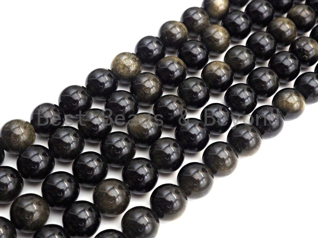 High Quality Natural Golden Obsidian Beads, 6mm/8mm/10mm/12mm/14mm Round Smooth Obsidian Beads, 15.5" Full Strand, sku#U847