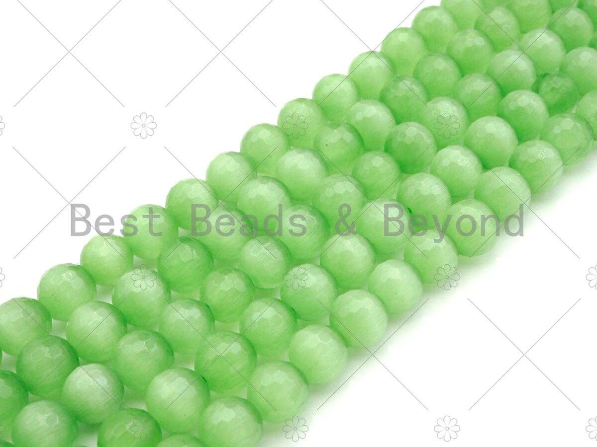 Special Cut Light Green Cat's Eye Round Faceted Beads, 6mm/8mm/10mm/12mm Round Faceted, 15.5'' Full Strand, Sku#UA200