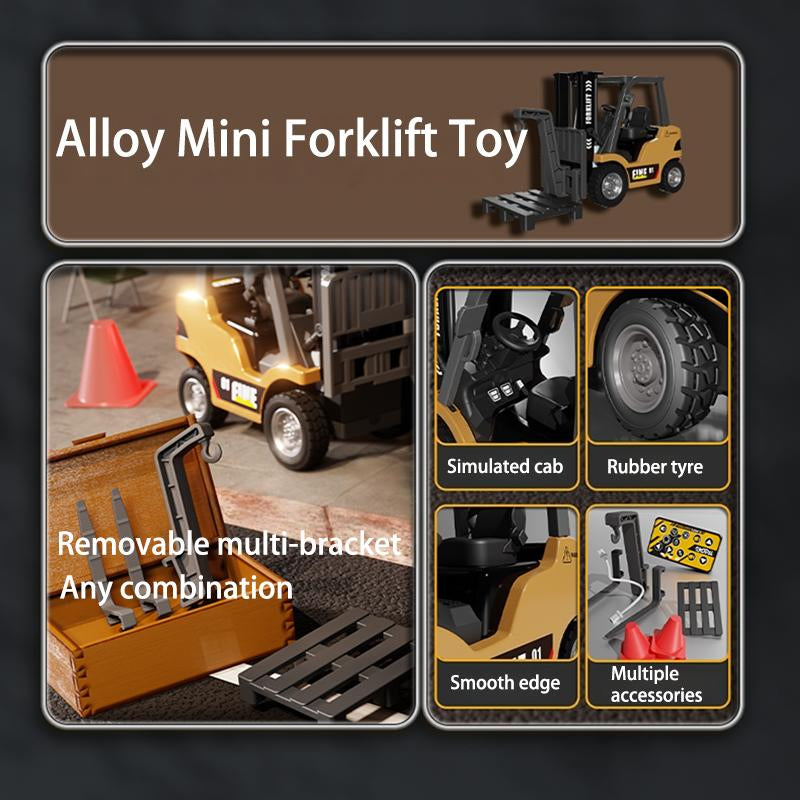 Hotfree 1/64 Mini RC Forklift, Remote Control Excavator, 11 Channel 2 Mode 2.4Ghz Remote Control Alloy Construction Vehicles Set with USB-C Rechargeable, 2 in 1 Transformable Lift Fork & Hook, Birthday Christmas Gift for Kids Adults Boys and Girls