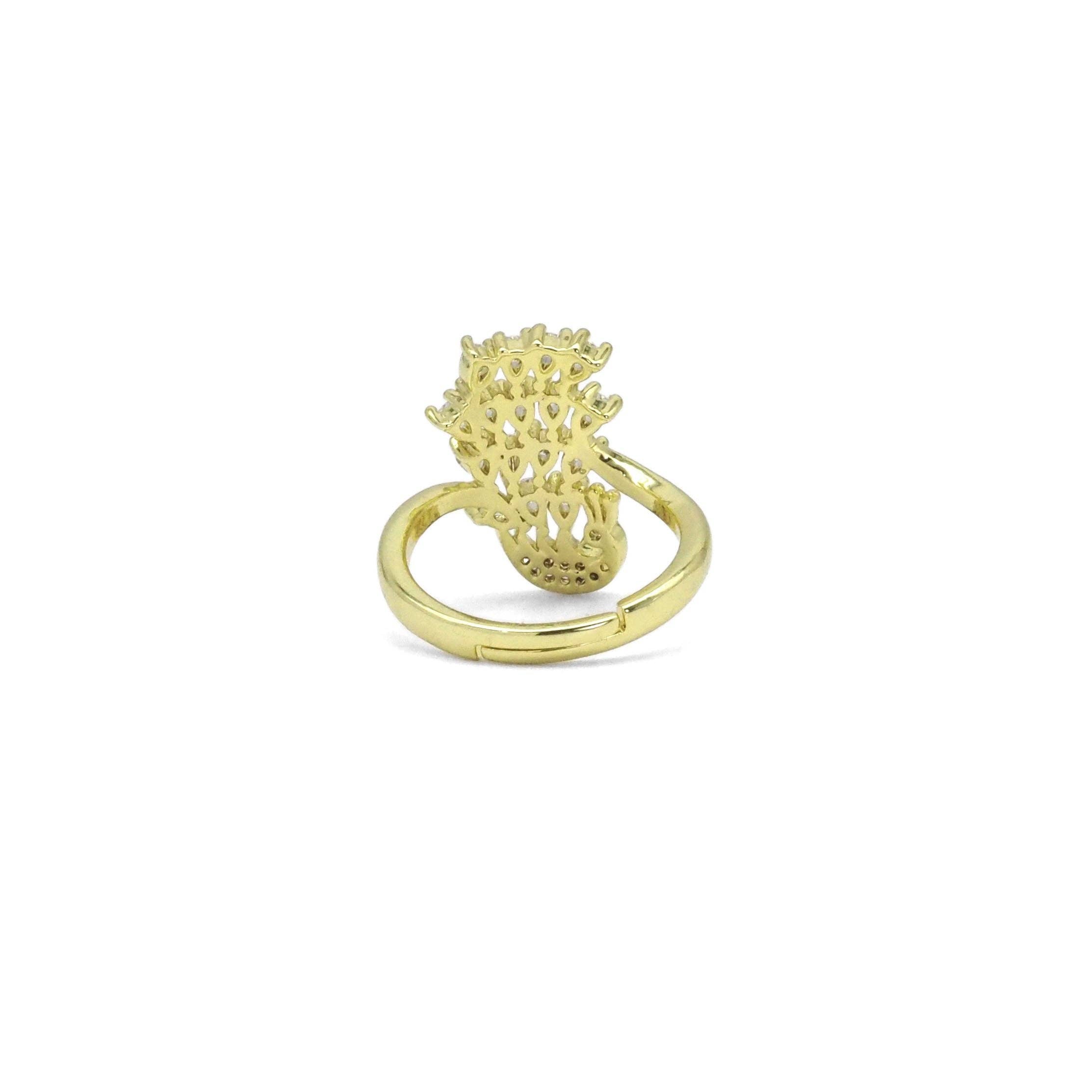 Gold CLear CZ Peacock Adjustable Ring, Sku#LD439
