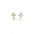 Gold CZ Cross Shape Stud Earrings, Sku#B365
