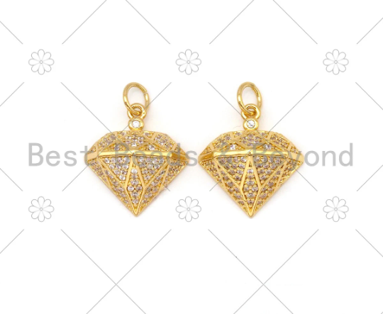 CZ Micro Pave Diamond Shape Pendant/Charm, 18K Gold Filled Diamond Charm, Necklace Bracelet Charm Pendant, 16x15mm,Sku#Y484