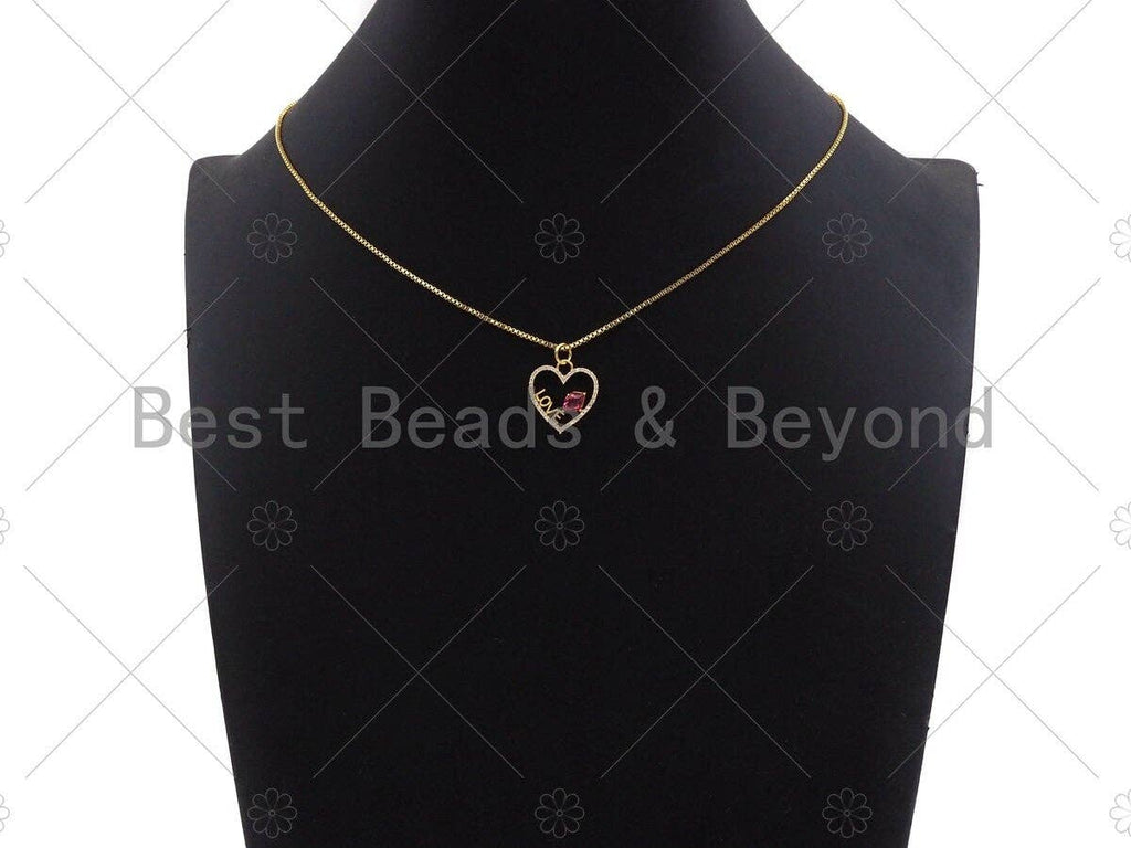 Big Fuchsia CZ Micro Pave Love On Heart Shape Pendant/Charm,Cubic Zirconia Paved Charm, Necklace Bracelet Charm Pendant, 16x17mm,Sku#Y356