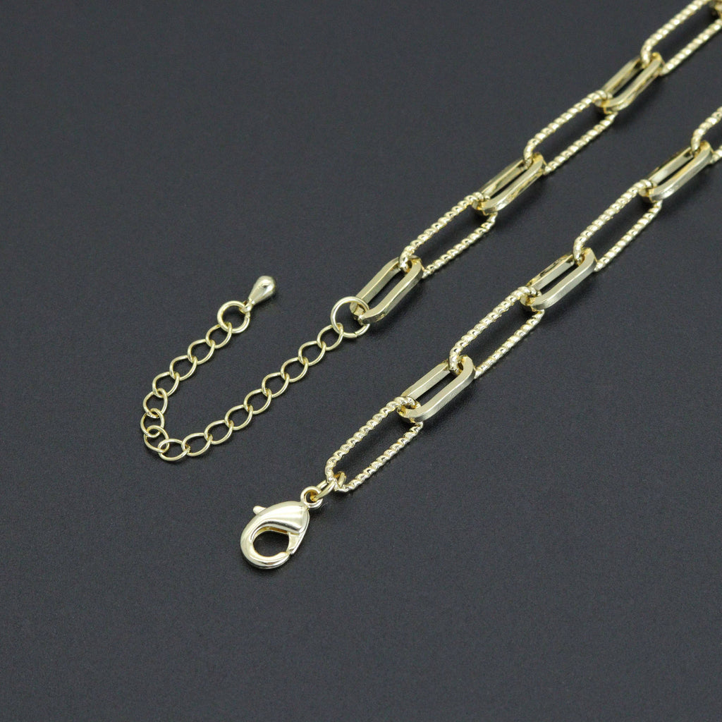 Gold Silver mixed paperclip Chain Necklace , Sku#EF636