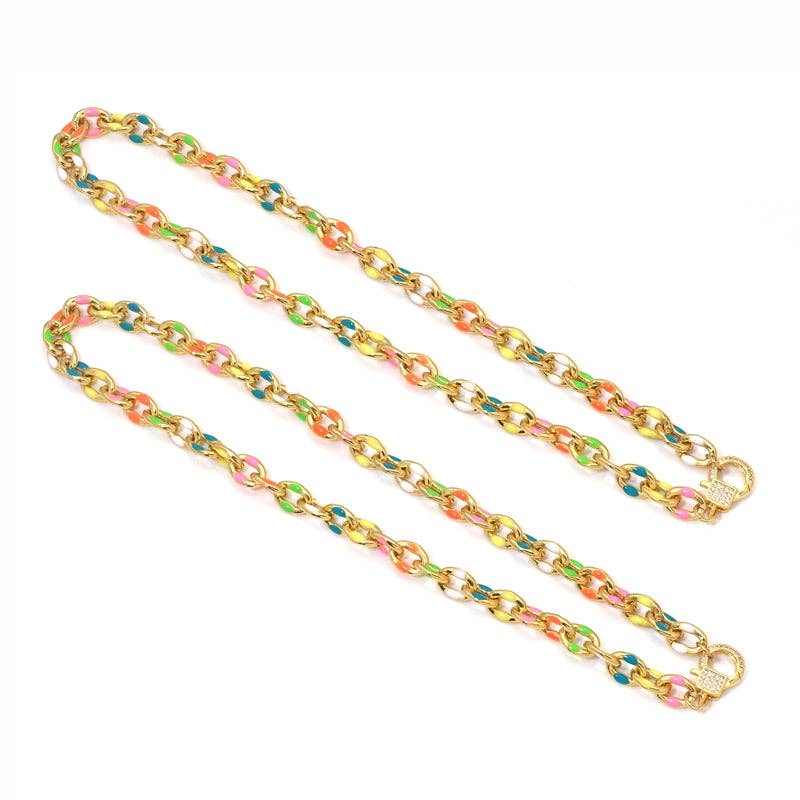 Colorful Enamel Oval Link Chain Necklace,sku#EF293