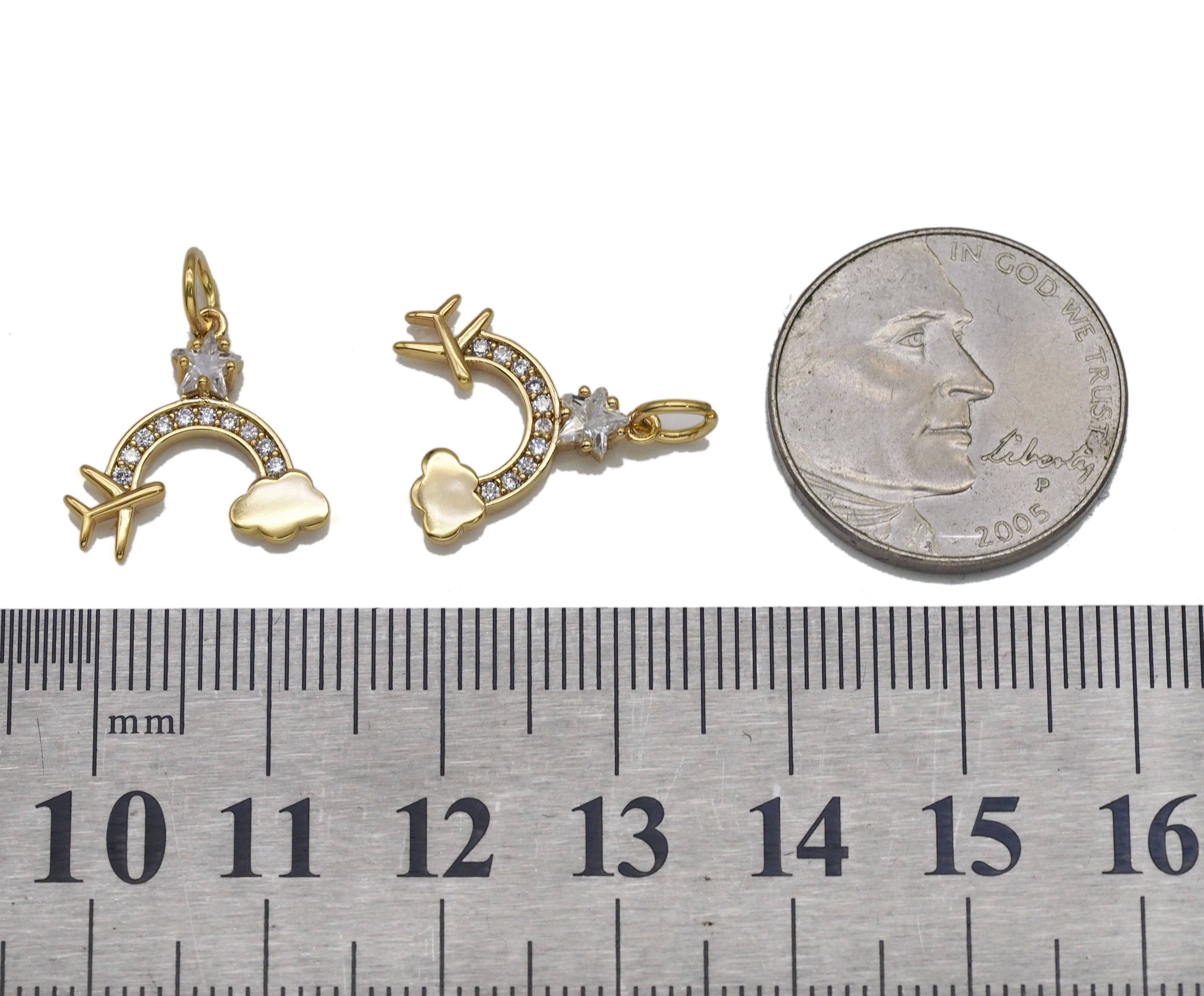 CZ Pave Rainbow Airplane Cloud Charm, Sku#CP41