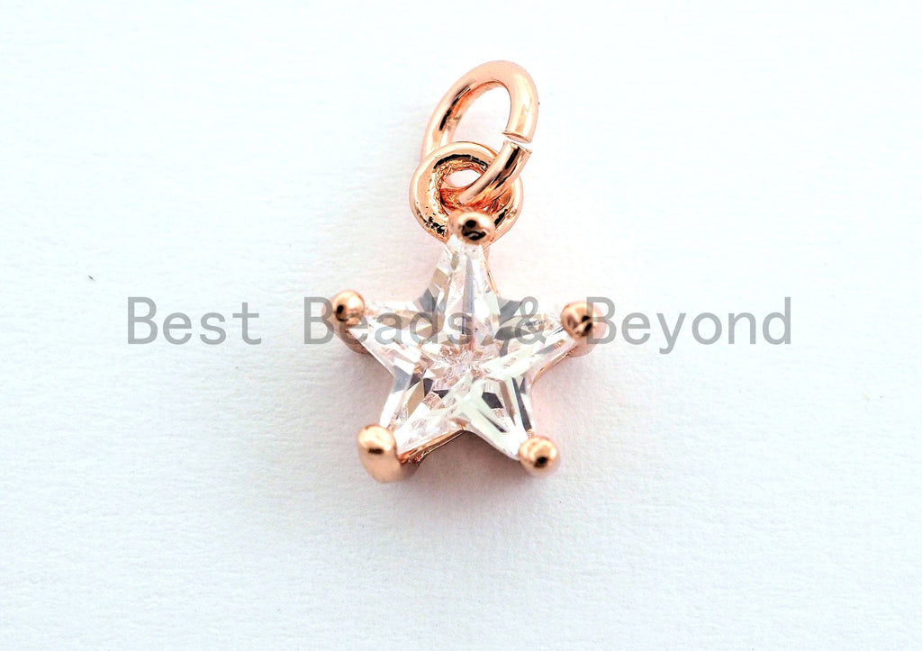 2pcs CZ Micro Pave Star Shape Clear Cubic Zirconia Charm,Clear CZ Pedant Charm, Necklace Bracelet Charm Pendant,9x11mm,sku#Y158