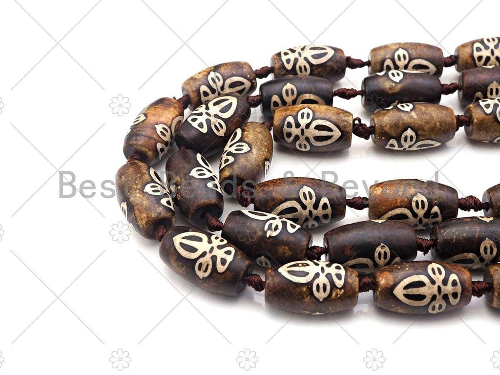 NEW STYLE Natural Tibetan Oval Shape Agate, Barrel Shape 15x25mm, 14" Full Strand, Natural Agate, DZI AgateSku#U973