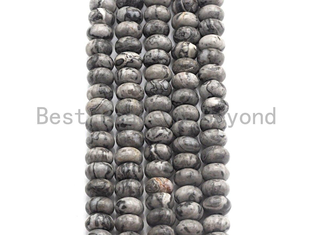 2mm Large Hole Natural Map Jasper Beads, Rondelle Smooth 6x10mm/5x8mm, 8" Long Strands, sku#U702