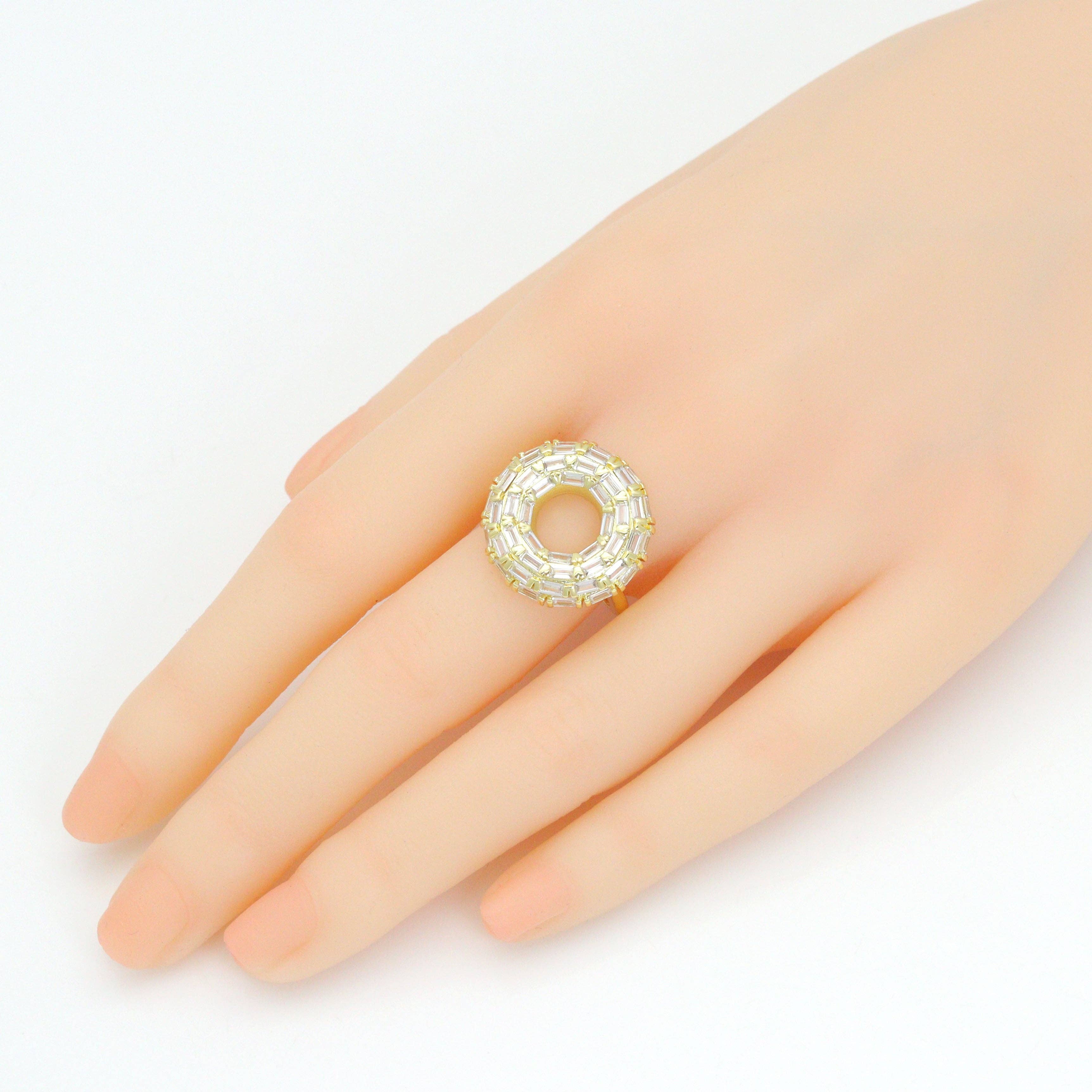 Baguette CZ Gold Doughnut Statement Adjustable Ring, Sku#LK1129