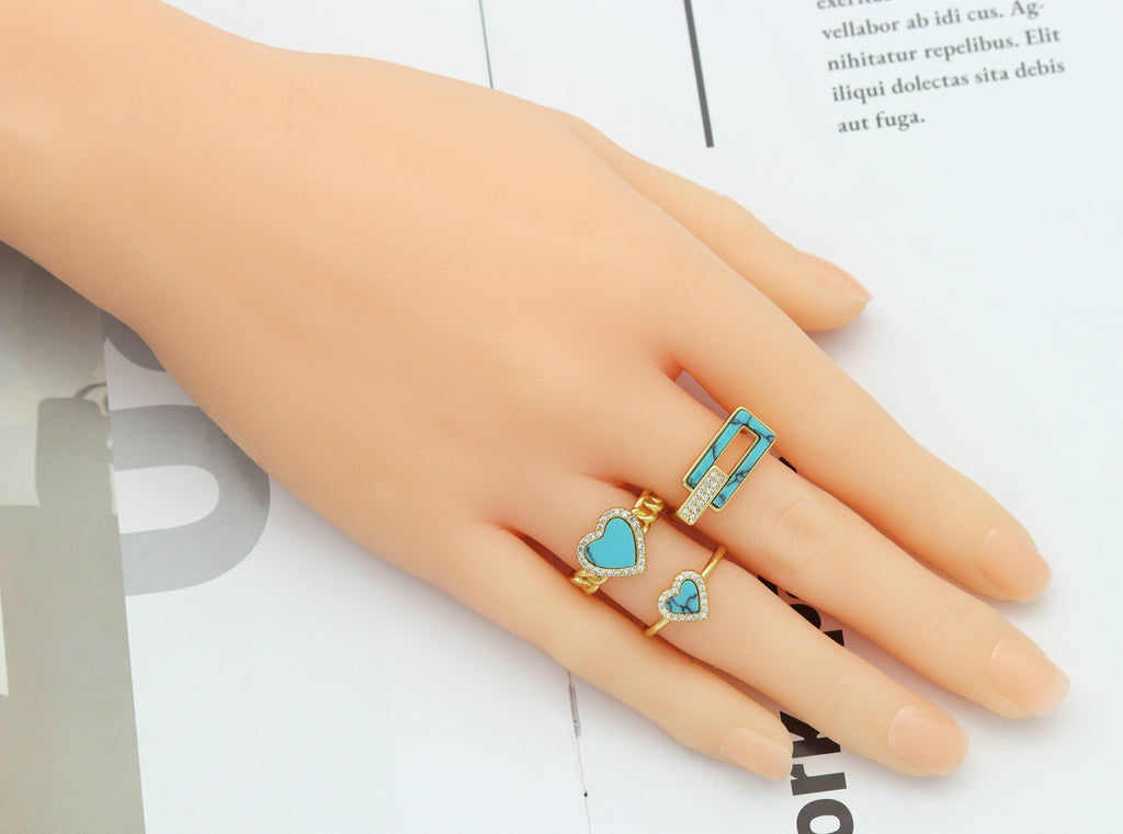CZ Turquoise Adjustable Ring, Sku#O103