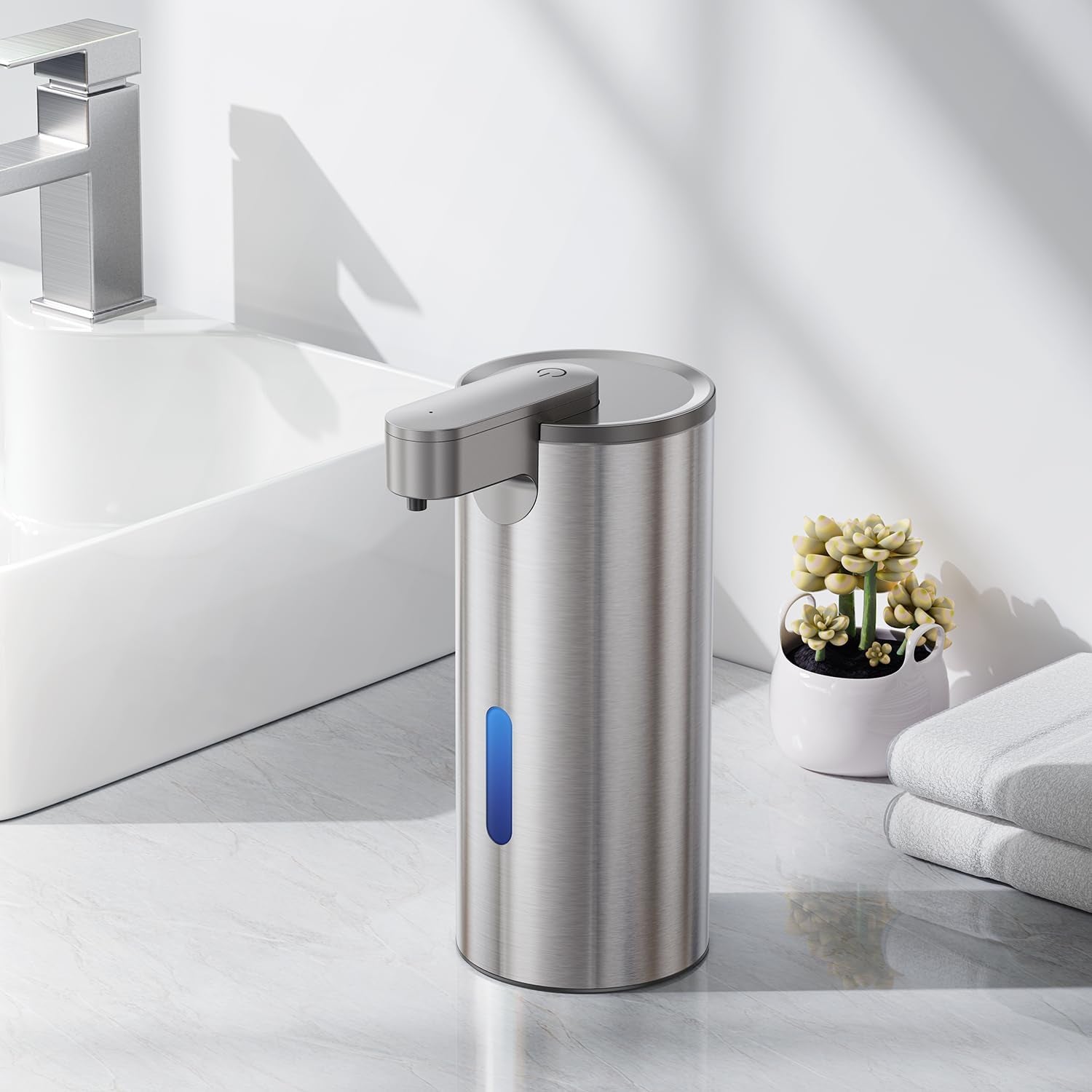 Automatic Soap Dispenser Touchless, Stainless Steel 11.5 Oz 3 Levels Adjustable Hand Soap Dispenser with Rechargeable Sensor Pump for Kitchen & Bathroom Liquid Soap