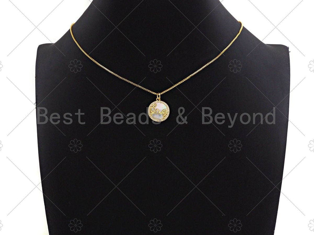 18K Gold CZ Micro Pave Love on Mother-of-pearl Pendant Charm, Cubic Zirconia Love Heart Charm, 16mm,sku#Z1117