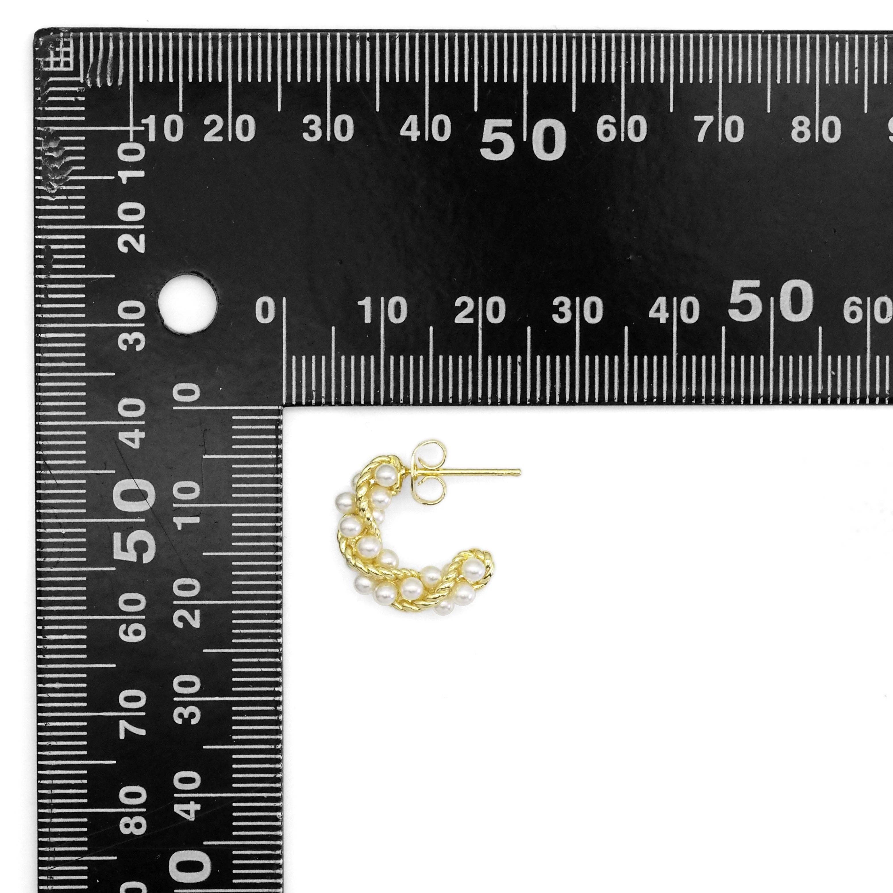 Gold Twisted White Pearl C Hoop Earrings, Sku#LX394