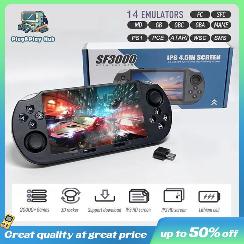 SF3000 Retro Handheld Game Console with 4.5 Inch IPS Screen 3000Mah Battery & 64GB TF Card for Boys Gift Gaming & Consoles Ps Controllers Ps Accessories Controller Grips Game Stick Cyber Cables Cool Gadgets Boys Box Compact