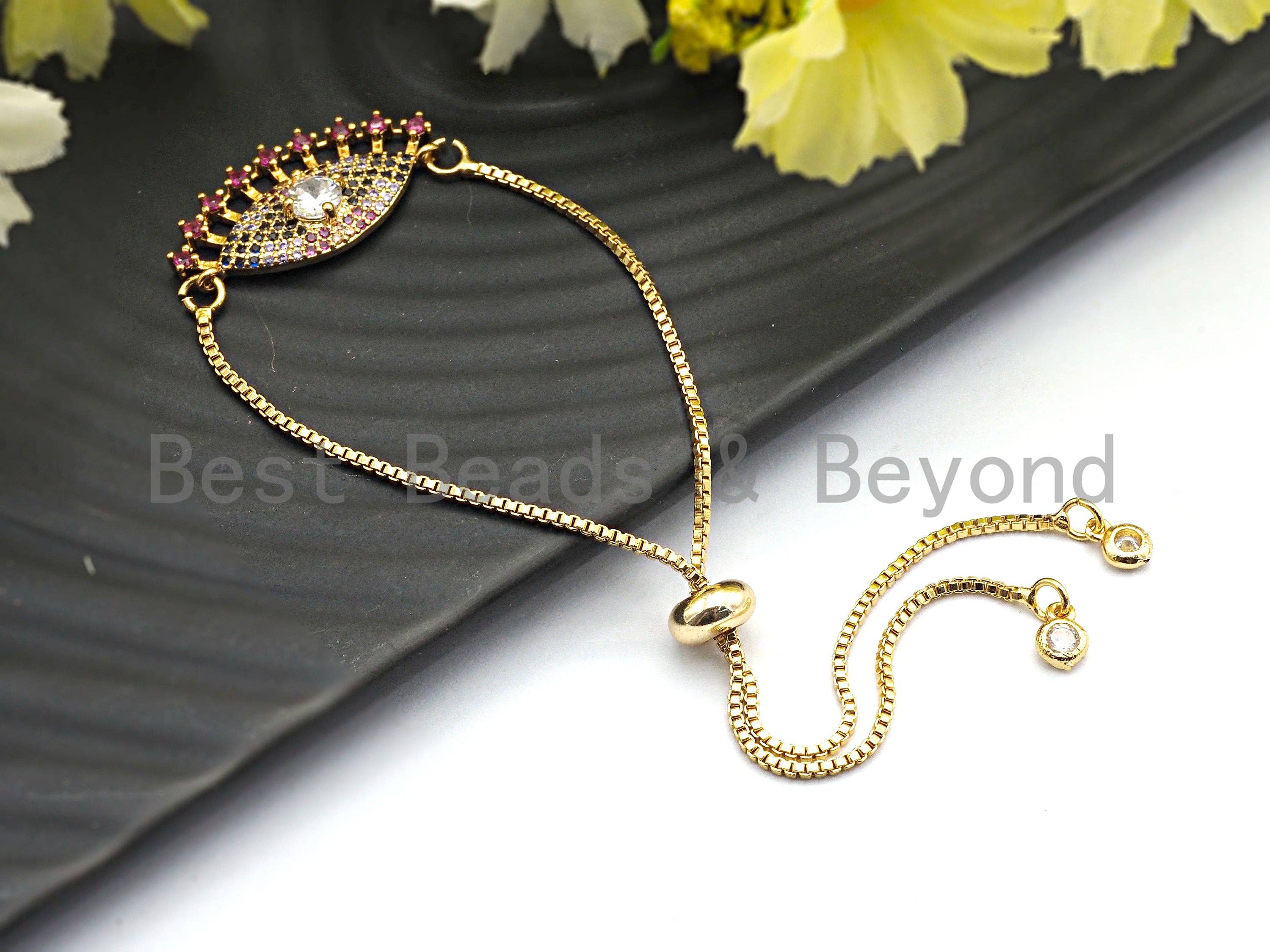 Colorful CZ Micro Pave Evil Eye With Long Eyelashes Connector for Bracelet/Necklace, Evil Eye Connector, 15x28mm,sku#E468C