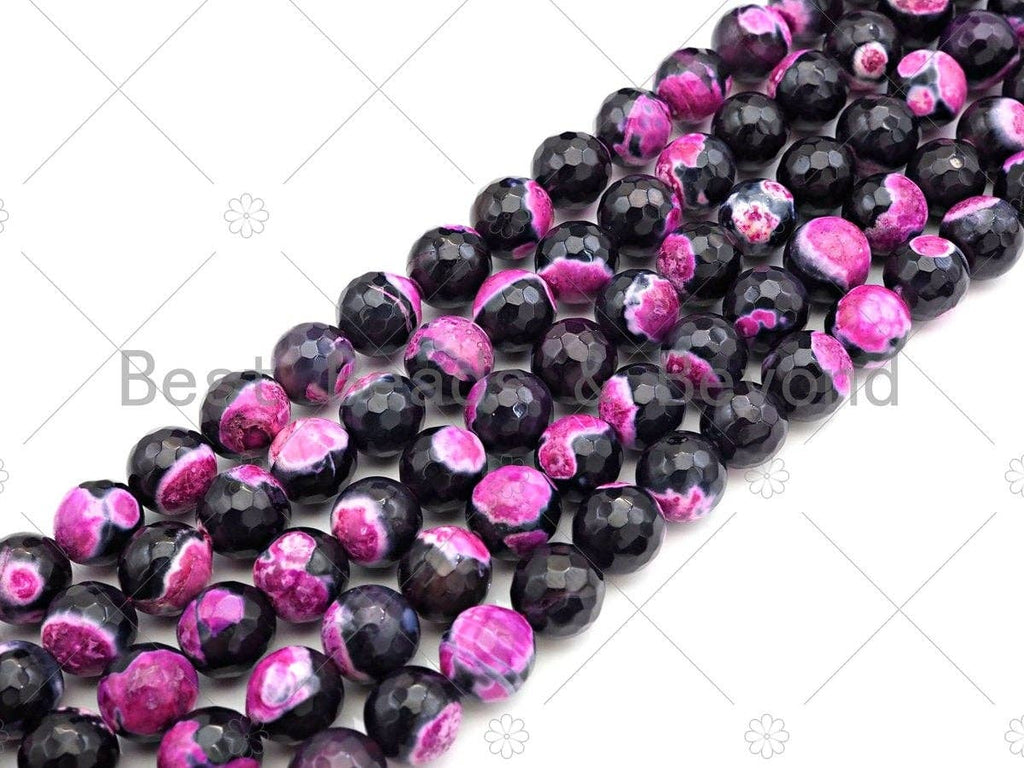 Natural Hot Pink Black Fire Agate Round Faceted Beads, 8mm/10mm/12mm Hot Pink Black Fire Agate, Natural Agate, 15.5" Full Strand, Sku#U1059