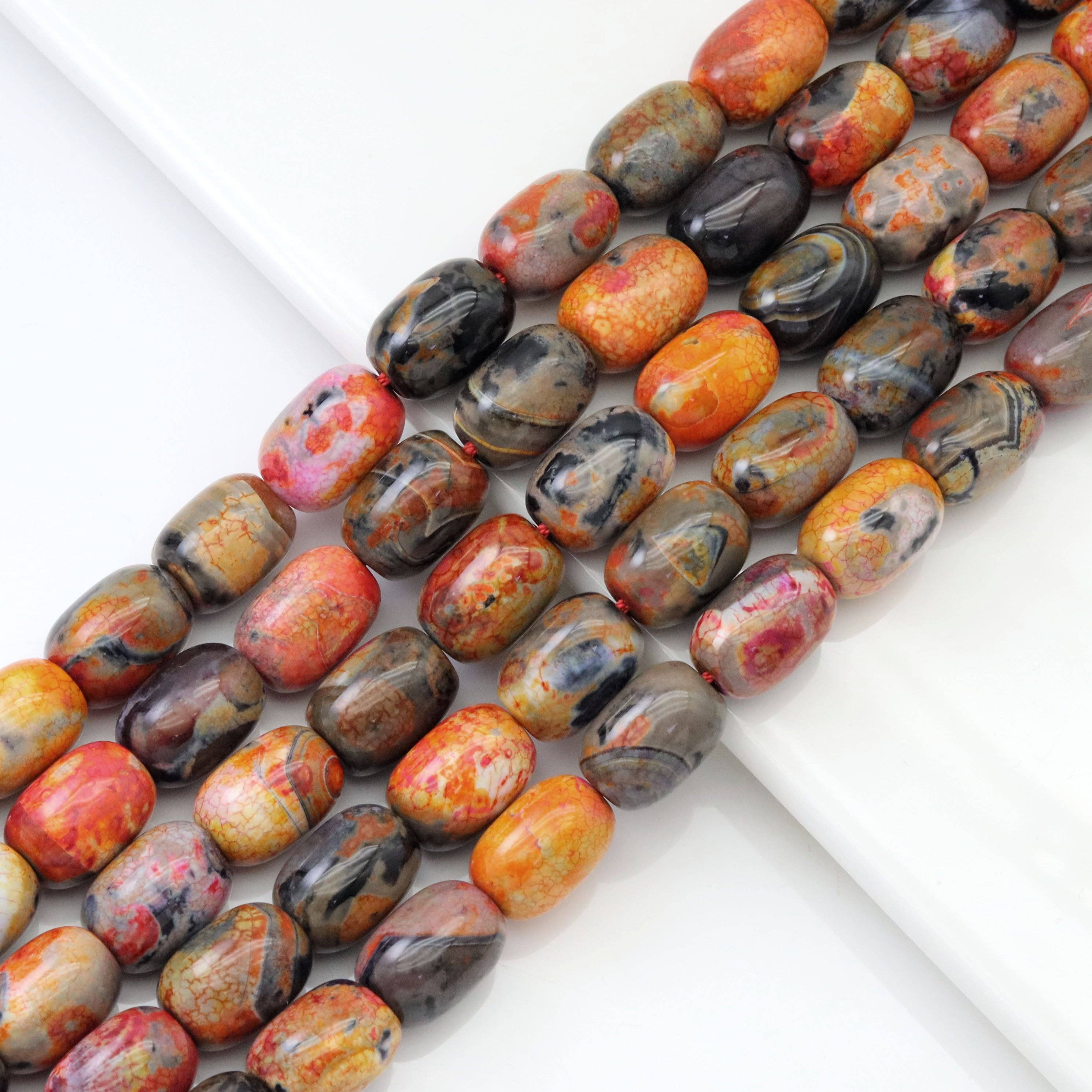 13x18mm Brown Orange Agate Drum Shape Beads, Sku#U1792
