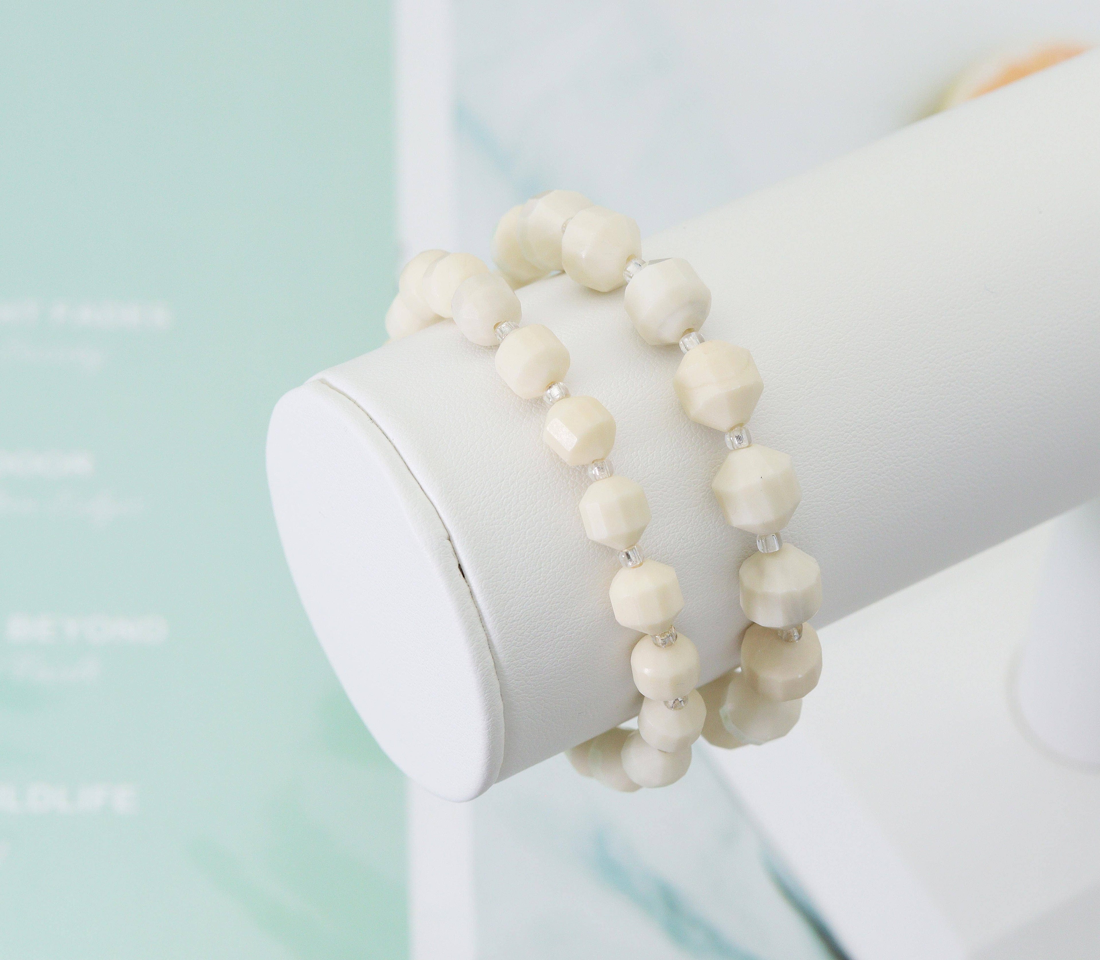 Ivory Jade Stretchy Bracelet, Sku#EF102
