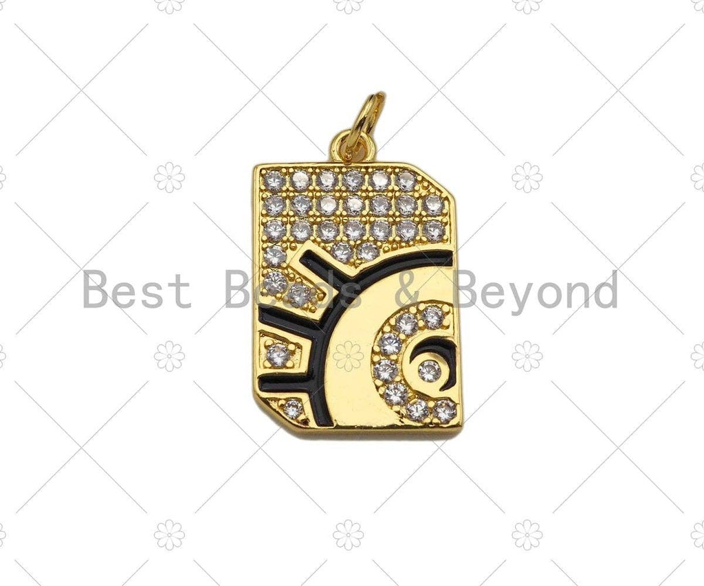 CZ Micro Pave Evil Eye On Rectangle Pendant/Charm,Cubic Zirconia Eye Charm, Talisman Charm,Necklace Bracelet Charm Pendant,13x20mm, Sku#Y368