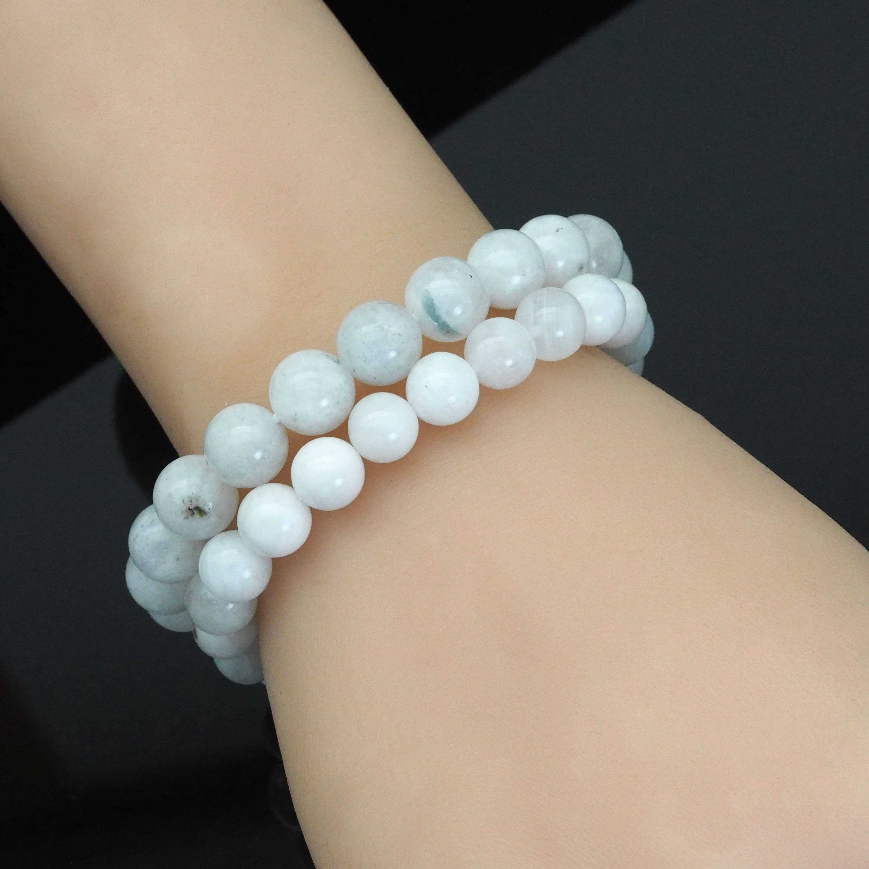 Genuine Moonstone Round Smooth Stretchy Bracelet, Sku#EF408