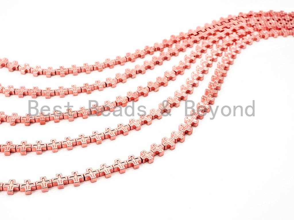 Rose Gold Natural Hematite Cross Beads, 8mm Natural Gemstone Beads, Bright Rose Gold Beads, Cross Beads,15.5" Full Strand, SKU#S46