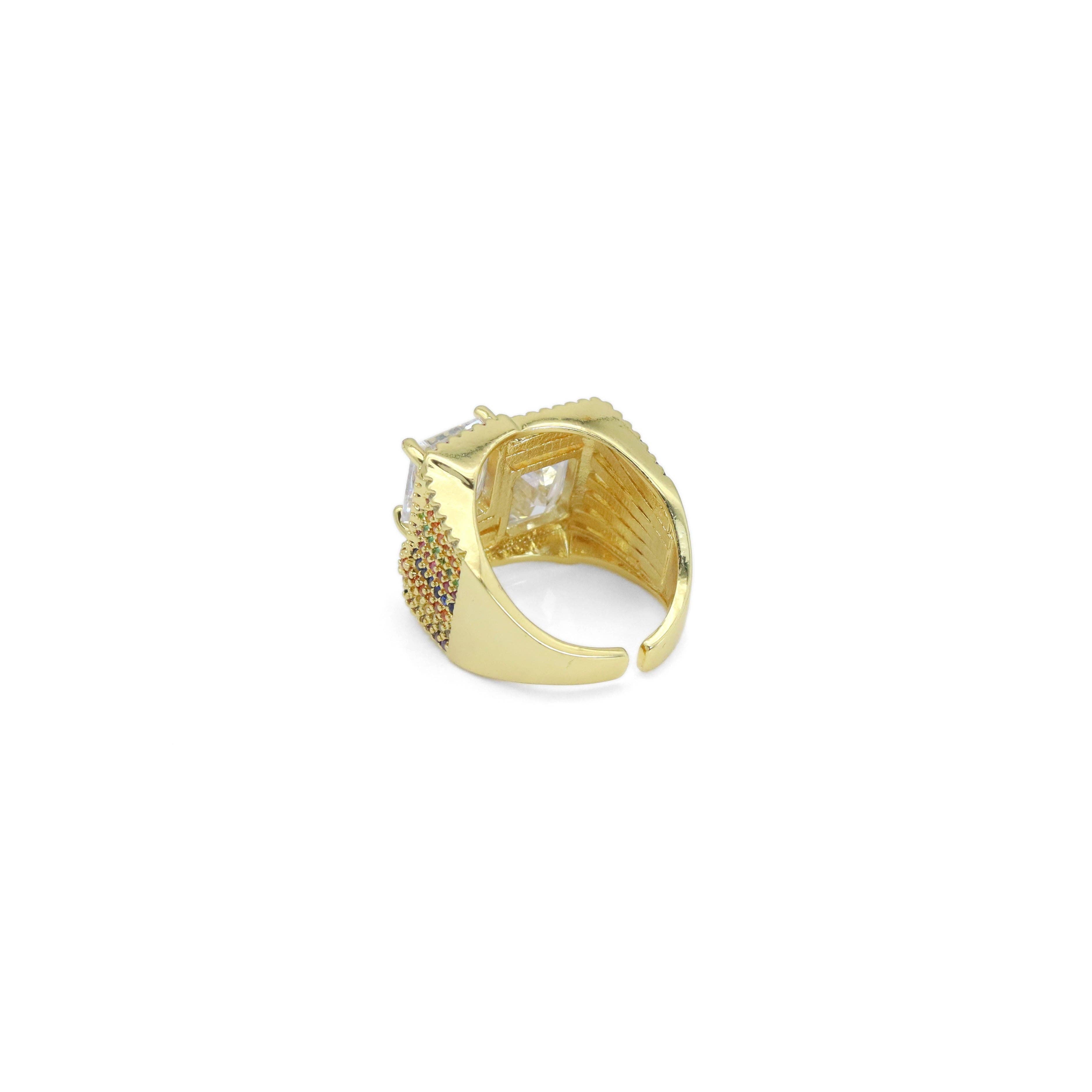 Clear CZ Two Big Square Statement Adjustable Ring, Sku#LX542