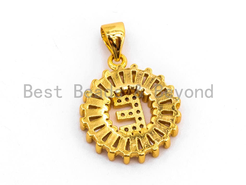 CZ Micro Pave Initial Letter E Charm/Pendent Beads,Cubic Zirconia Pave  Alphabet Beads Pendent, Gold/Silver Finish,16x18mm,sku#Z224
