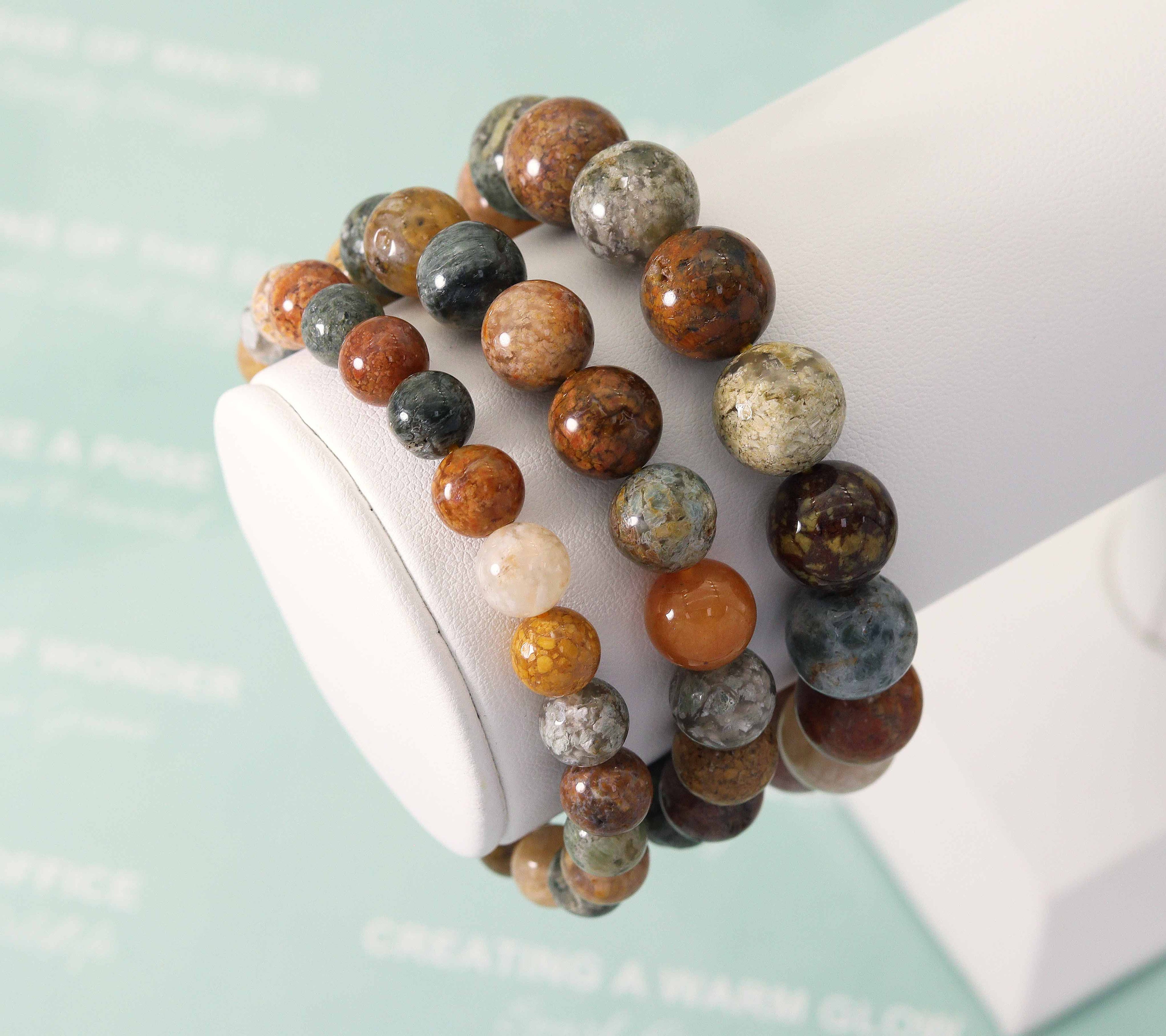 Natural New Ocean Jasper Round Smooth Stretchy Bracelet, Sku#EF138