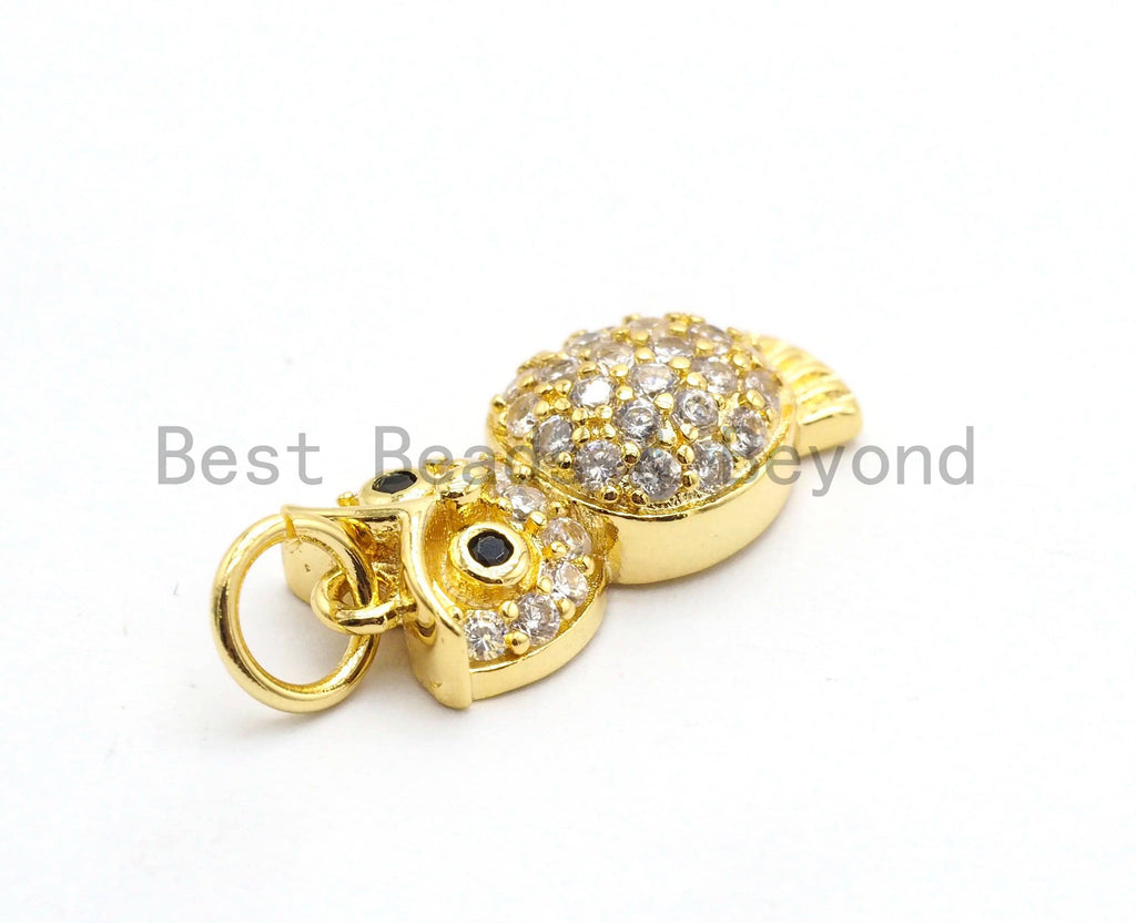 CZ Micro Pave Cute Owl Pendant, Cubic Zirconia Paved Bird Charm, Necklace Bracelet Animal Charm Pendant, 8x16mm,sku#Y152