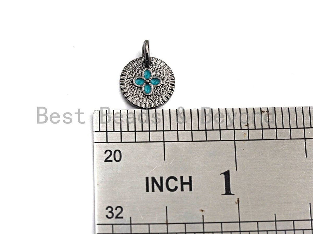 Cute Enamel Clover charm On Round Coin, Turquosie Pink red green black blue Clover charm, Enamel Flower, 10x10mm,sku#Z462