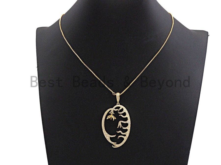 CZ Micro Pave Focal Hollow out Flower Leaf Pendant/Charm,Cubic Zirconia Paved Charm, Necklace Bracelet Charm Pendant, 33x51mm,sku#F855