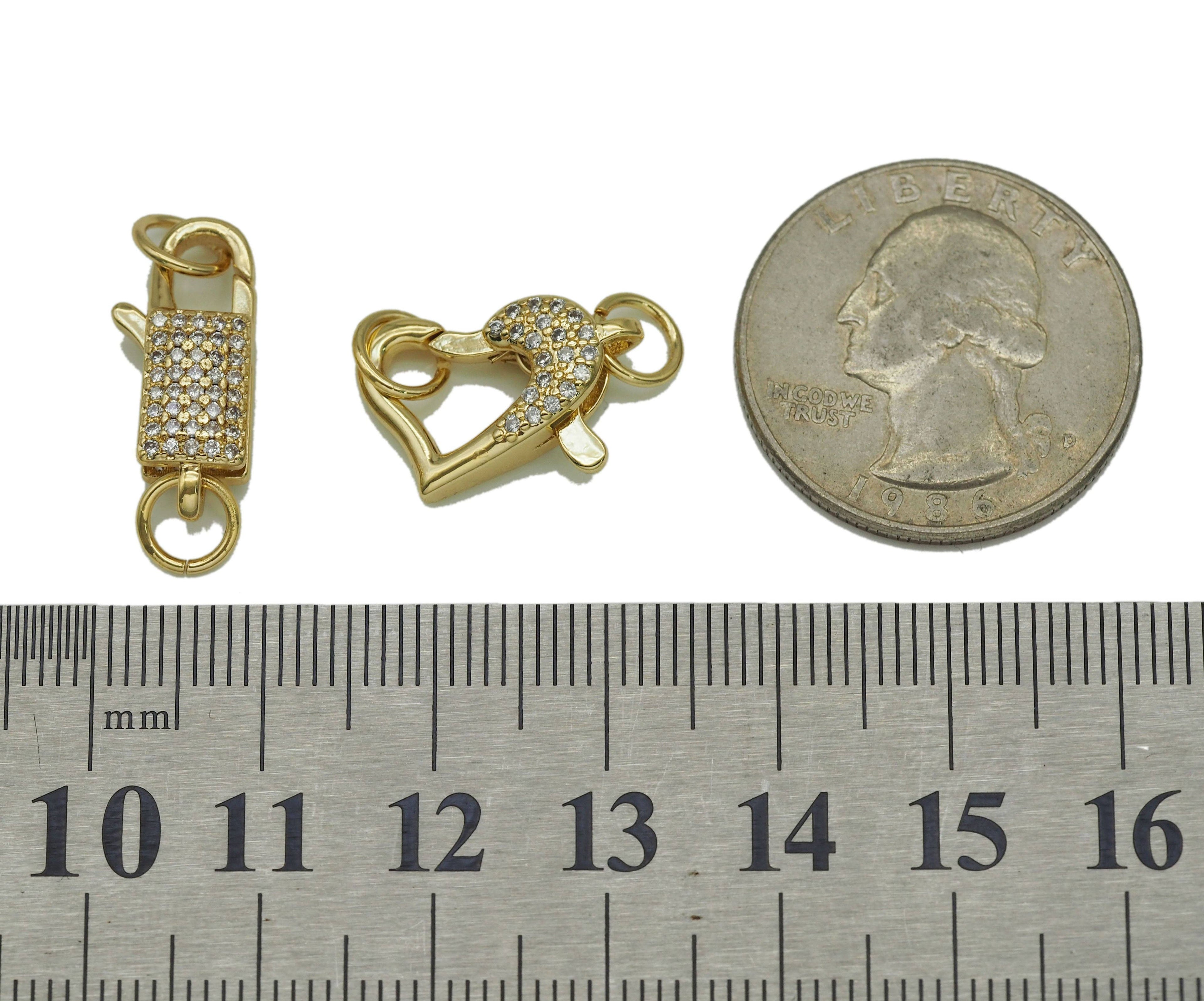 CZ Gold Lobster Oval Heart Clasp, Sku#LD299