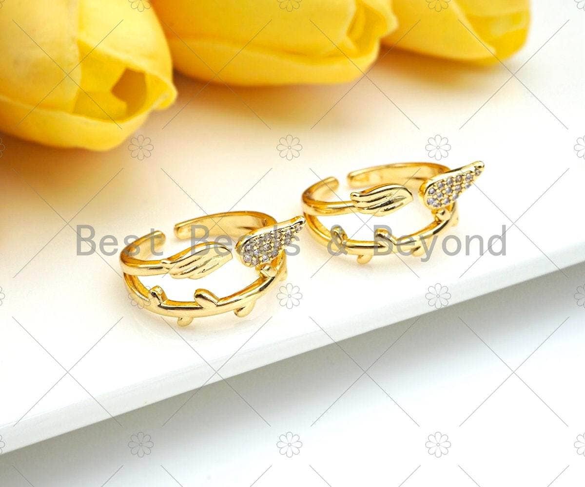 CZ Micro Pave Angle Wing Adjustable Ring, Sku#LD113