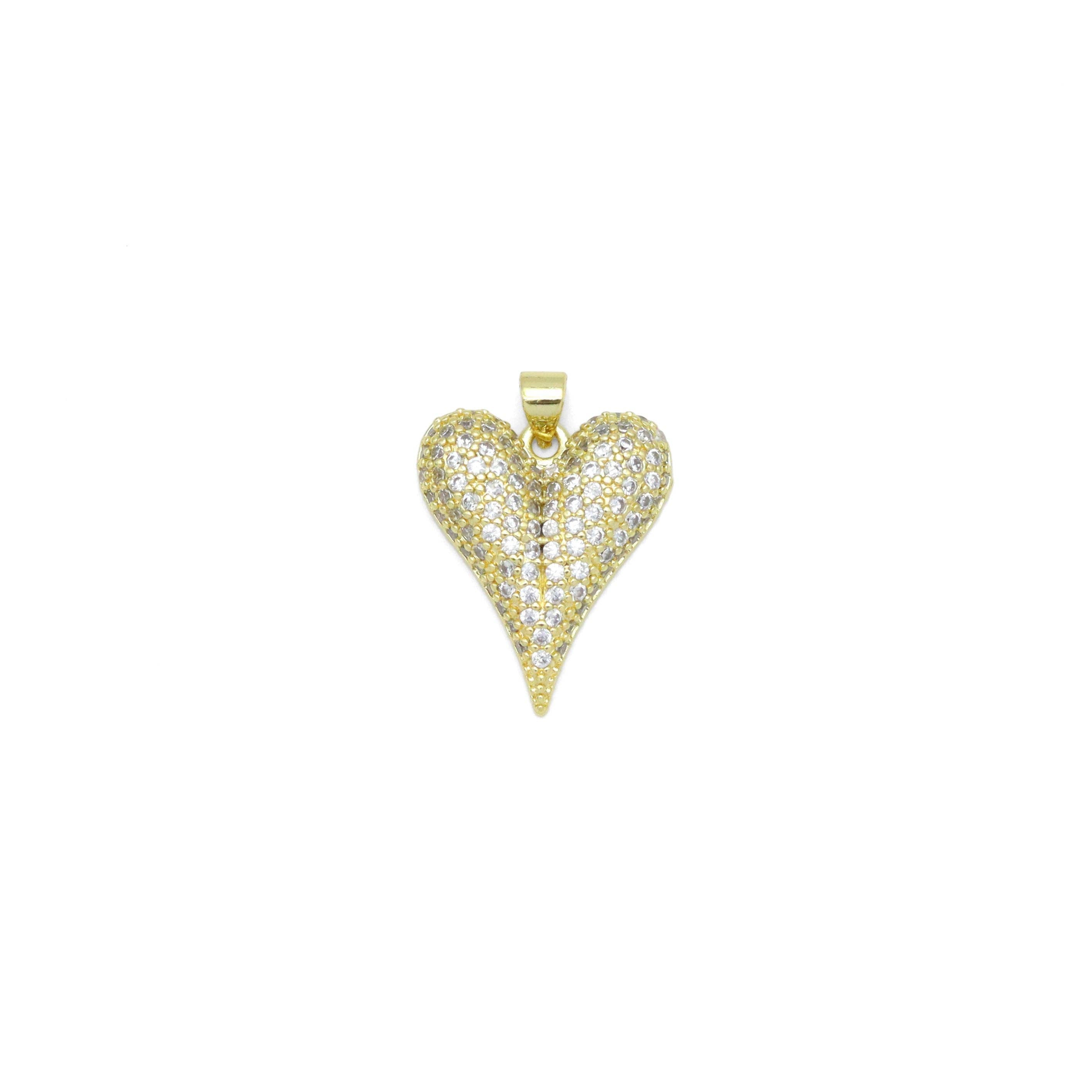 Clear CZ Gold Arrow Point Heart Shape Charm Pendant, Sku#LD654