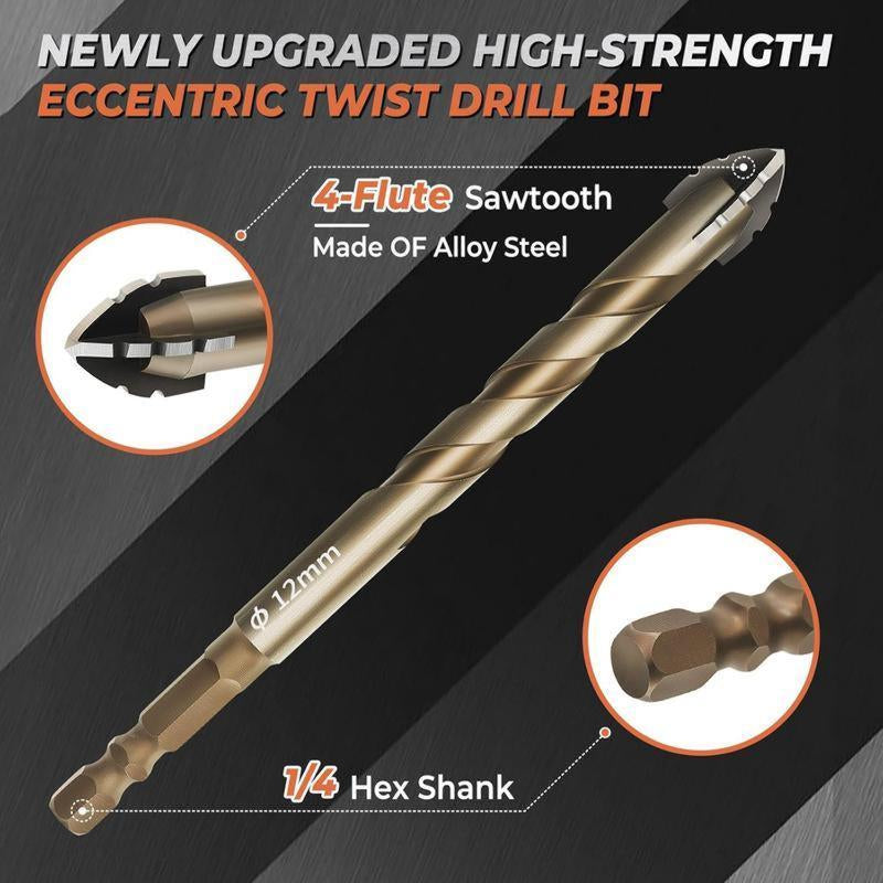 7 Count Masonry Drill Bit Set with Industrial Carbide Tip, Sawtooth Eccentric Design, Ideal for Drilling Tiles, Ceramics, Glass, Marble, Concrete, Stainless Steel.