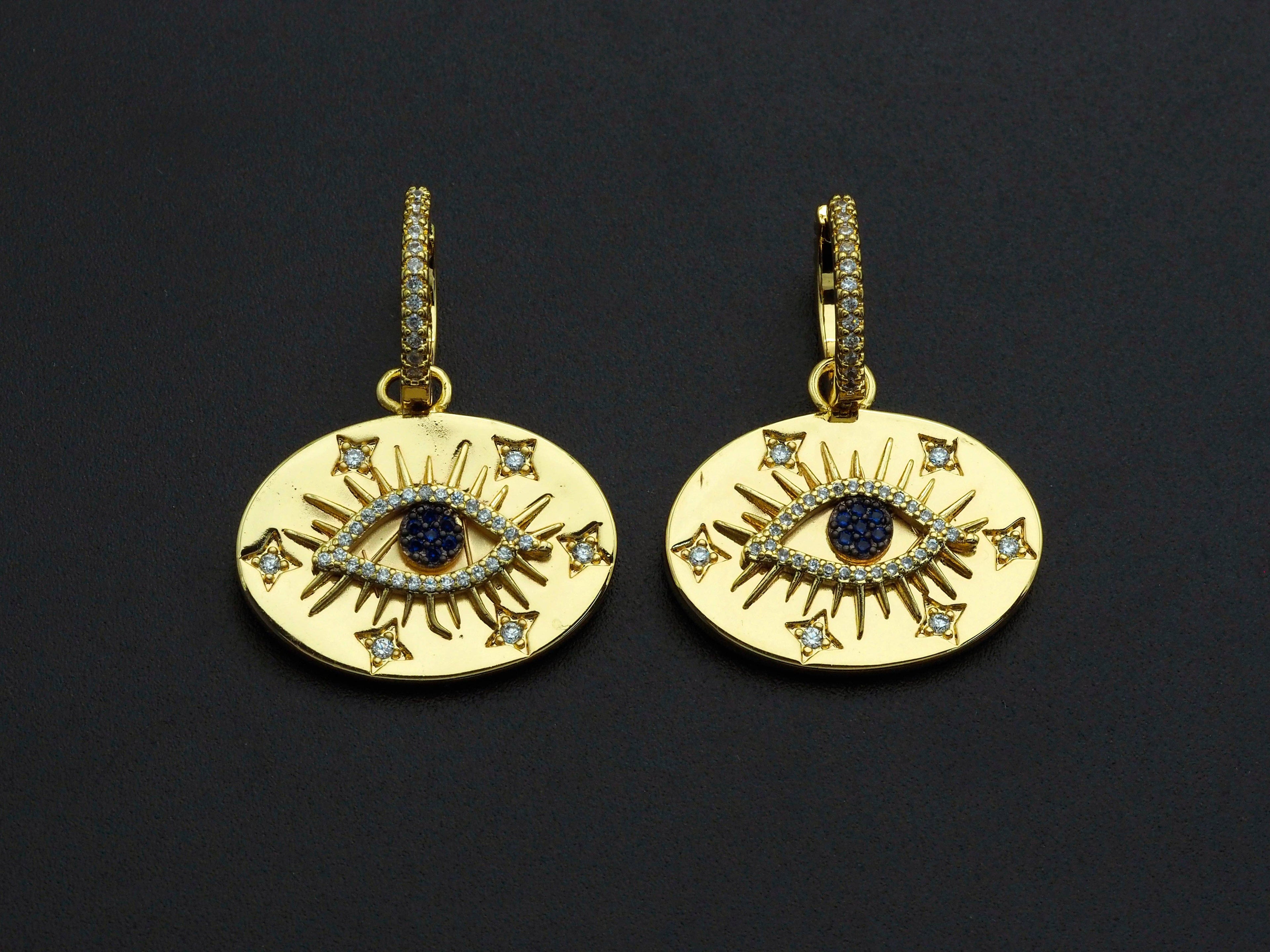 CZ Evil Eye Oval Hoop Earrings, Sku#J198