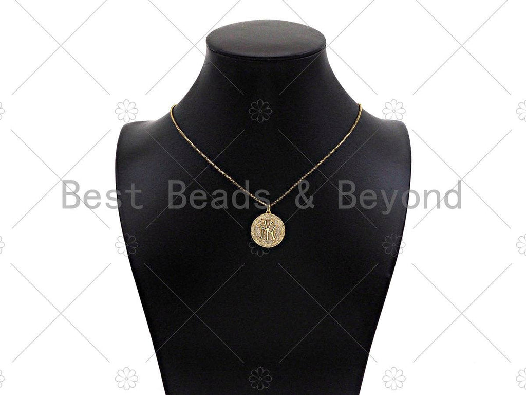 Gold Filled New York Yankees Logo On Round Cion Shape Pendant, 18K Gold Filled Medallion Charm,Necklace Bracelet Charm,20x22mm,Sku#F1399