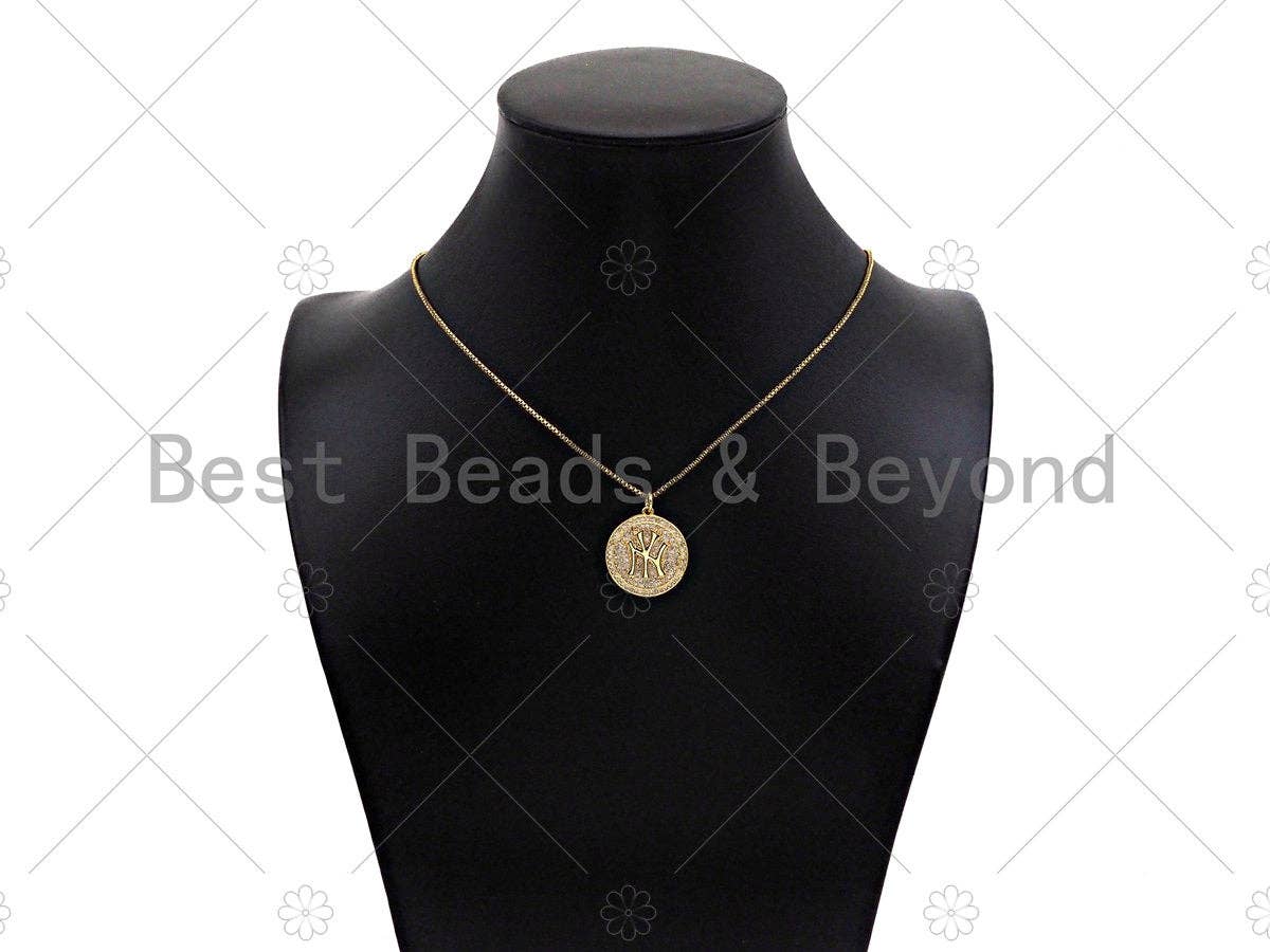 Gold Filled New York Yankees Logo On Round Cion Shape Pendant, 18K Gold Filled Medallion Charm,Necklace Bracelet Charm,20x22mm,Sku#F1399