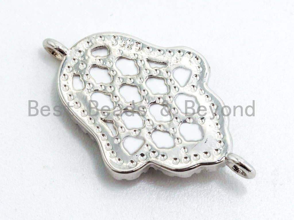 CZ Micro Pave Hamsa Hand Connector with Abalone Pearl Shell, Cubic Zirconia Connector, CZ Abalone Pearl Stone Charm 14x22mm, 1pc,SKU#Z22
