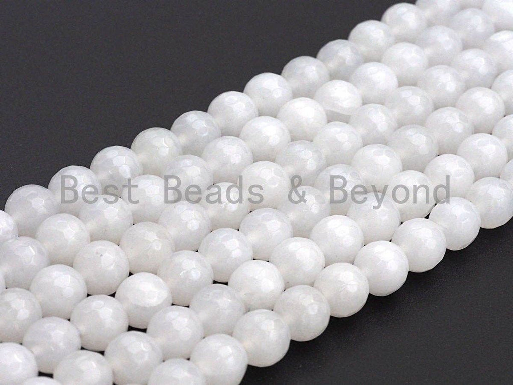 High Quality Faceted Round Jade, 6mm/8mm/10mm/12mm White Faceted Jade Beads, Natural Gemstone Beads, Sku#U579