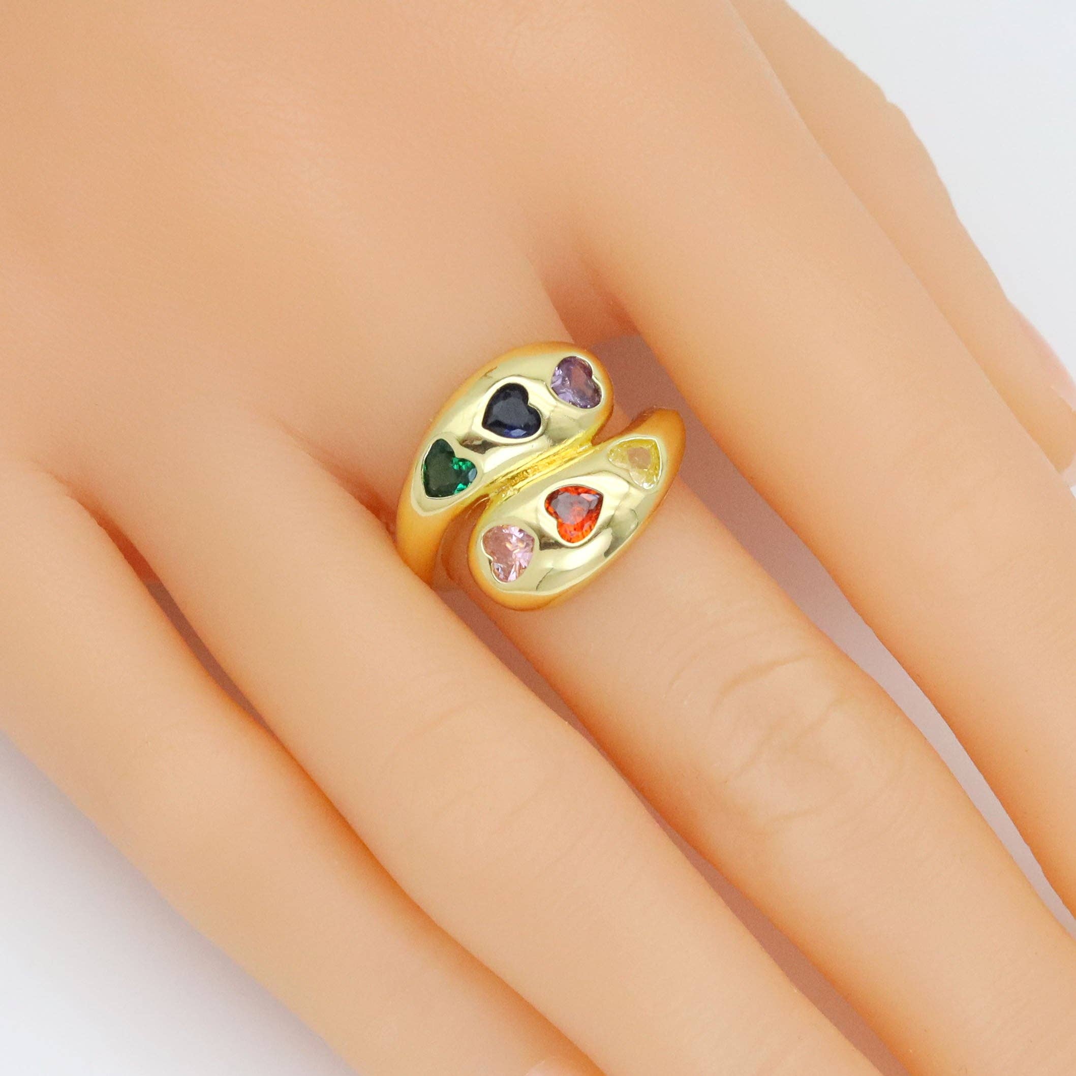 Colorful Clear CZ Heart Wrap Adjustable Ring, Sku#JL201