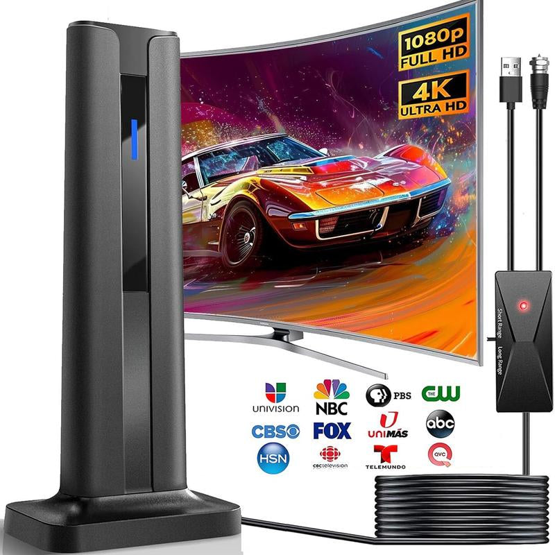 Ultimate Smart HDTV Antenna - Indoor/Outdoor, Amplified Signal Booster, 5M Cable & 3M Double-Sided Tape, Supports 4K & 1080P for All TVs