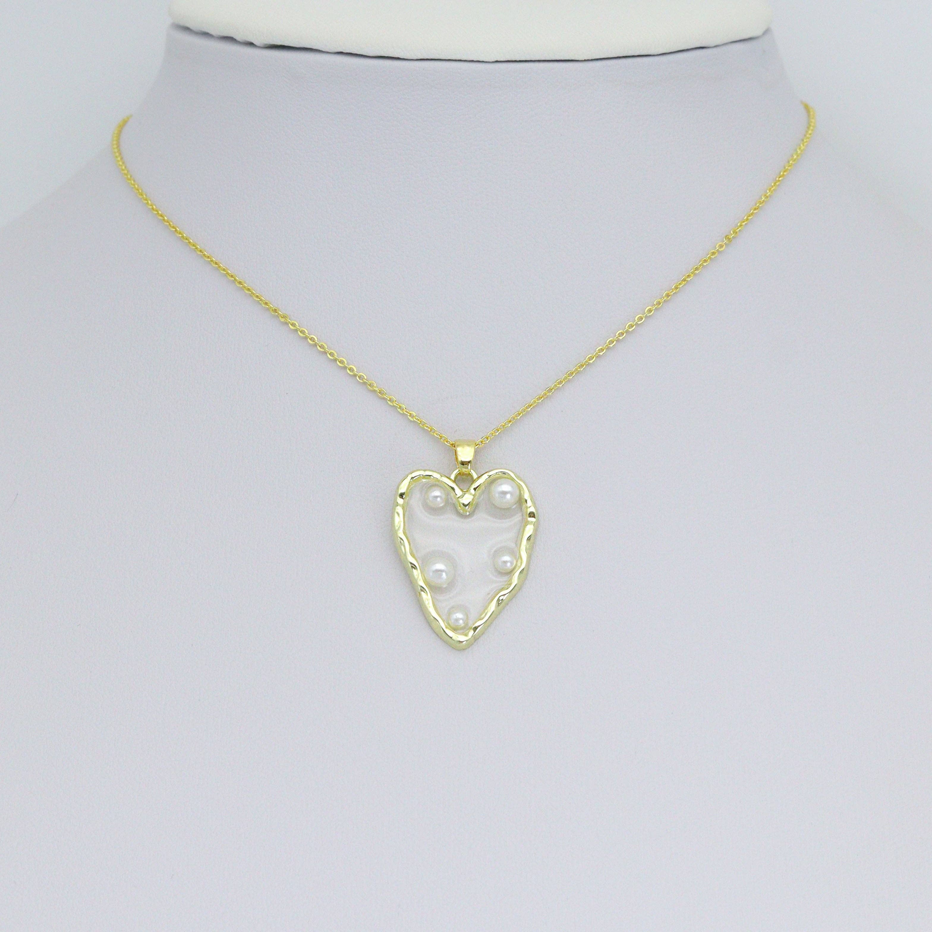 Hammered Edge Acrylic Heart with Pearl Charm , Sku#JL202