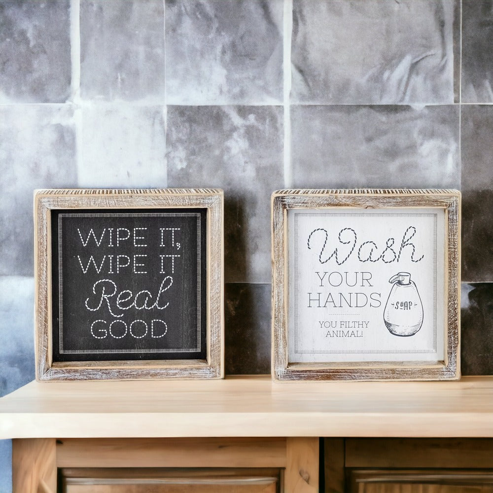 Double Sided Humorous Bathroom Sign Wipe It Real Good Reminder Wash Hands After Use