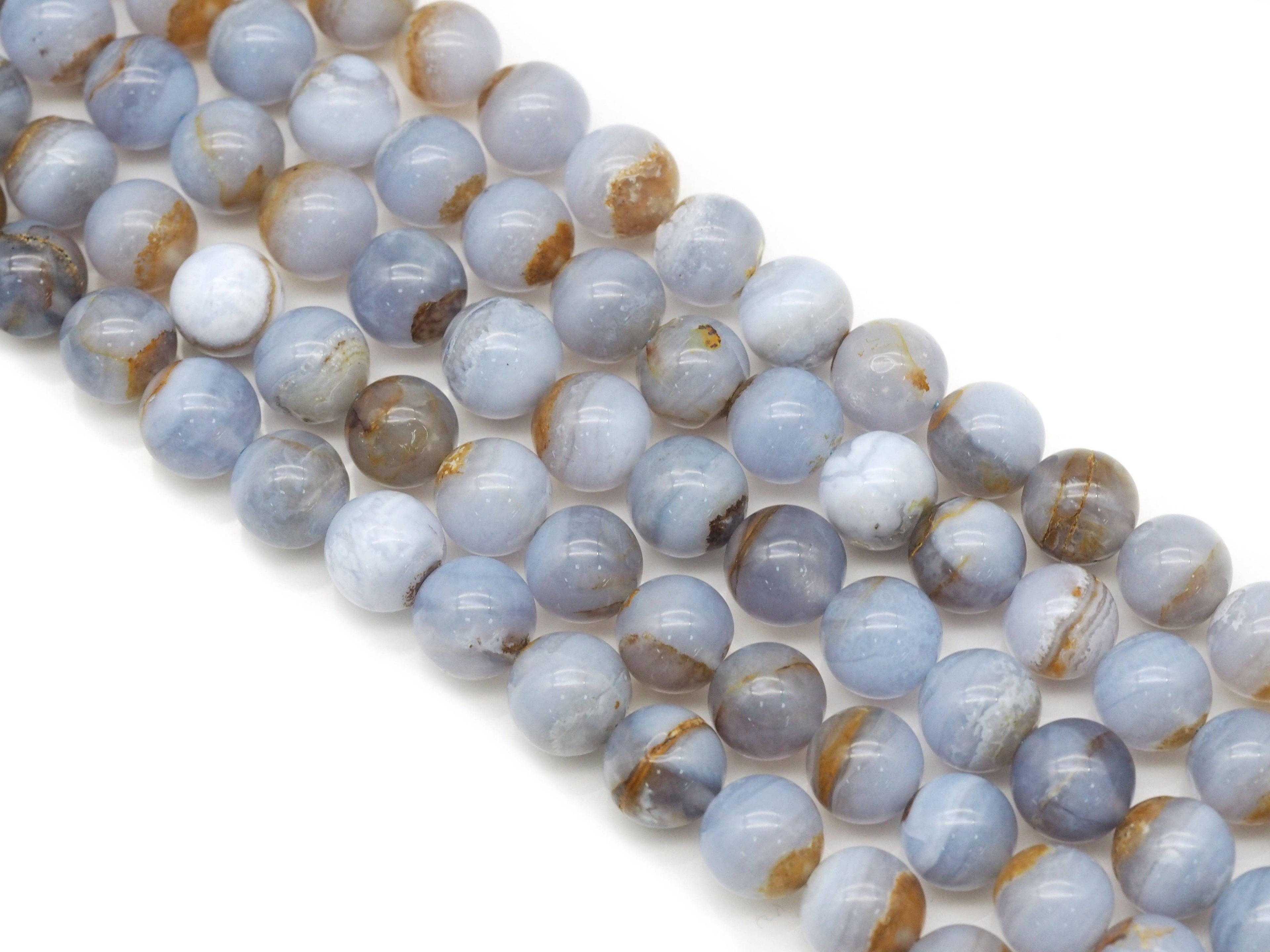 Genuine Blue Lace Agate Round Smooth Beads, Sku#U1345C